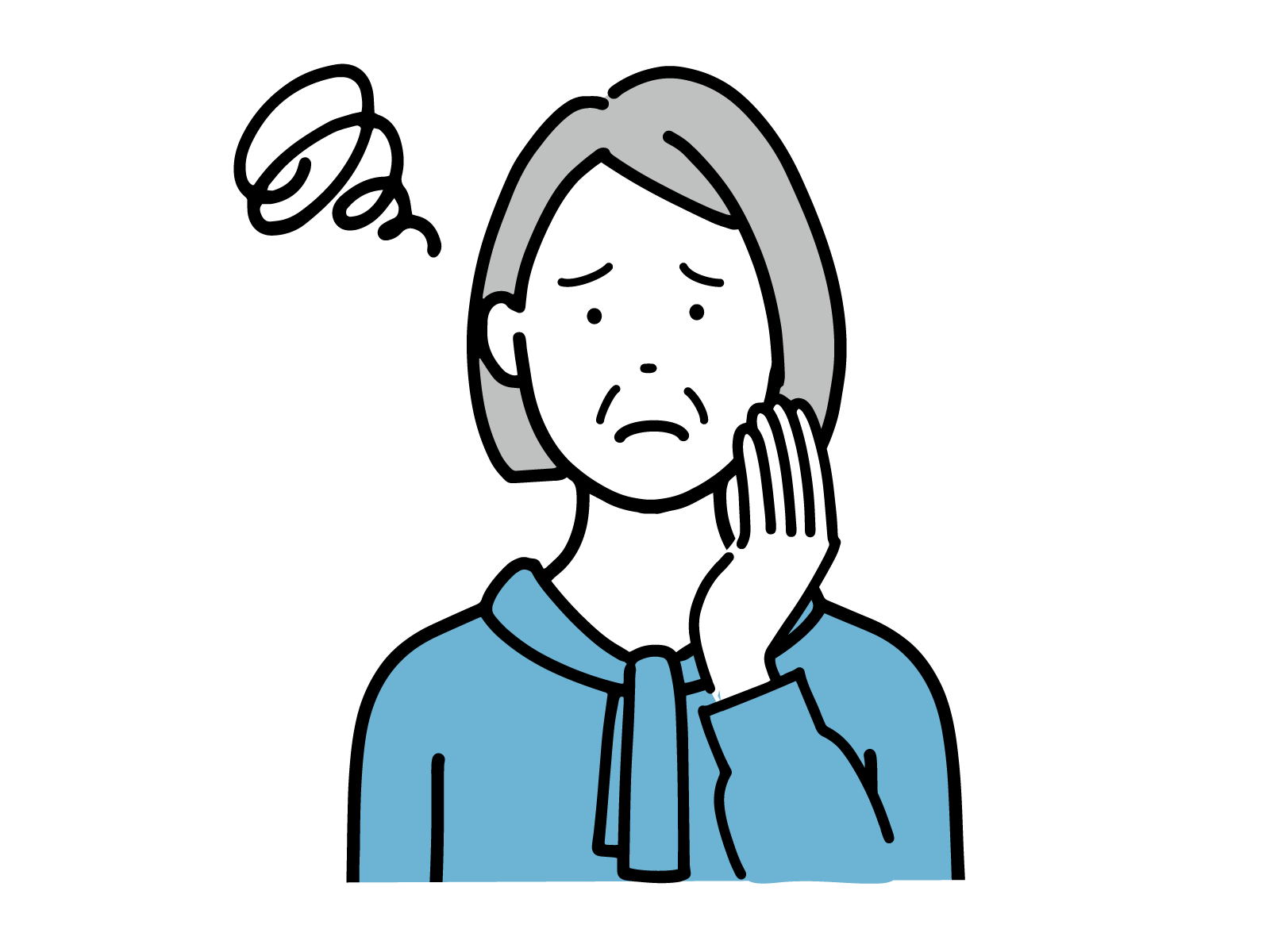 悩んでいる白髪の女性のイラスト