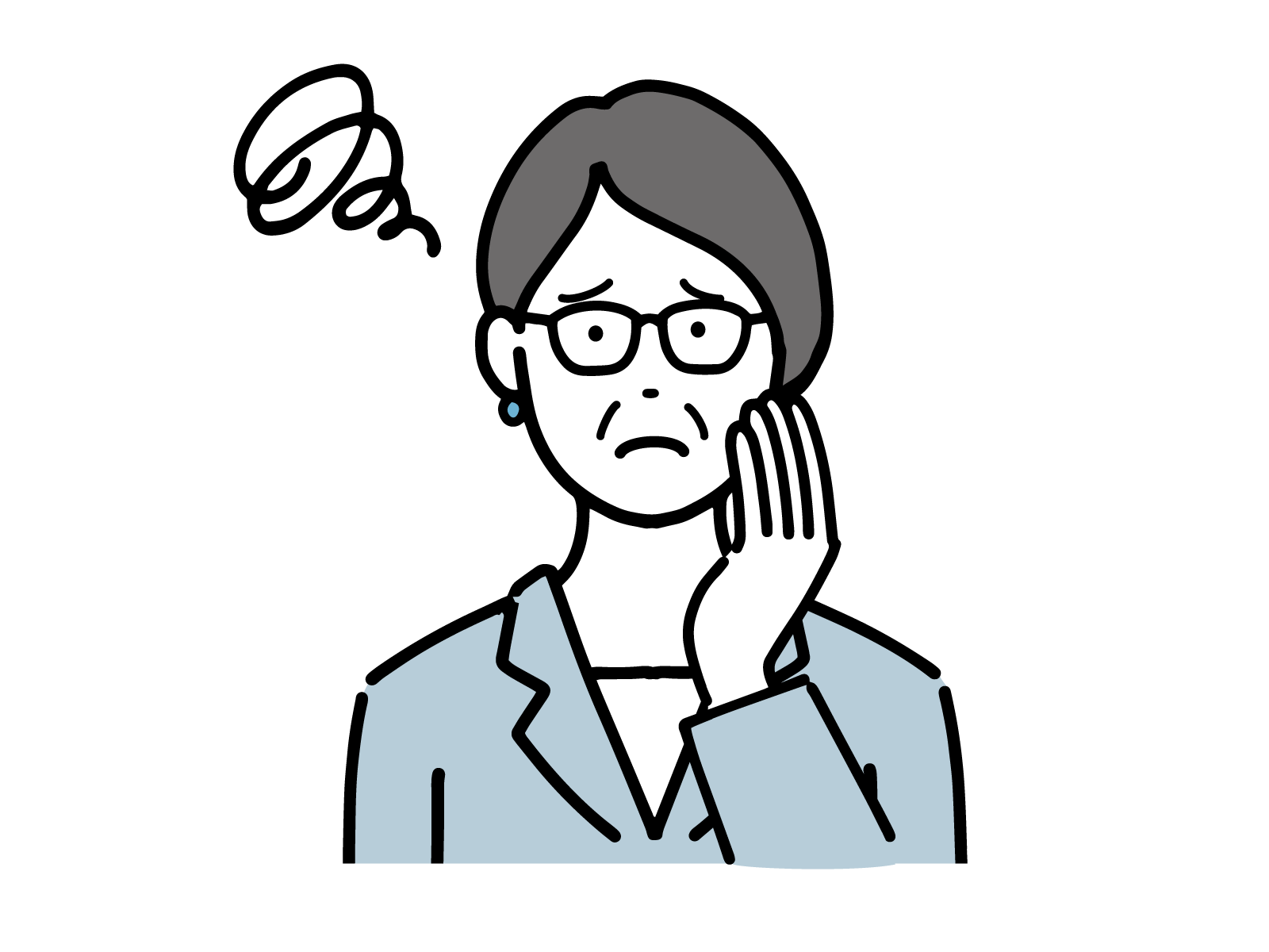 悩んでいる眼鏡の女性のイラスト